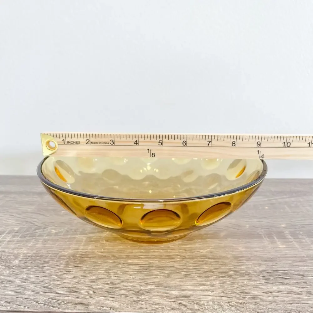 Vintage MCM Medium Sized Amber Thumbprint Glass Bowl